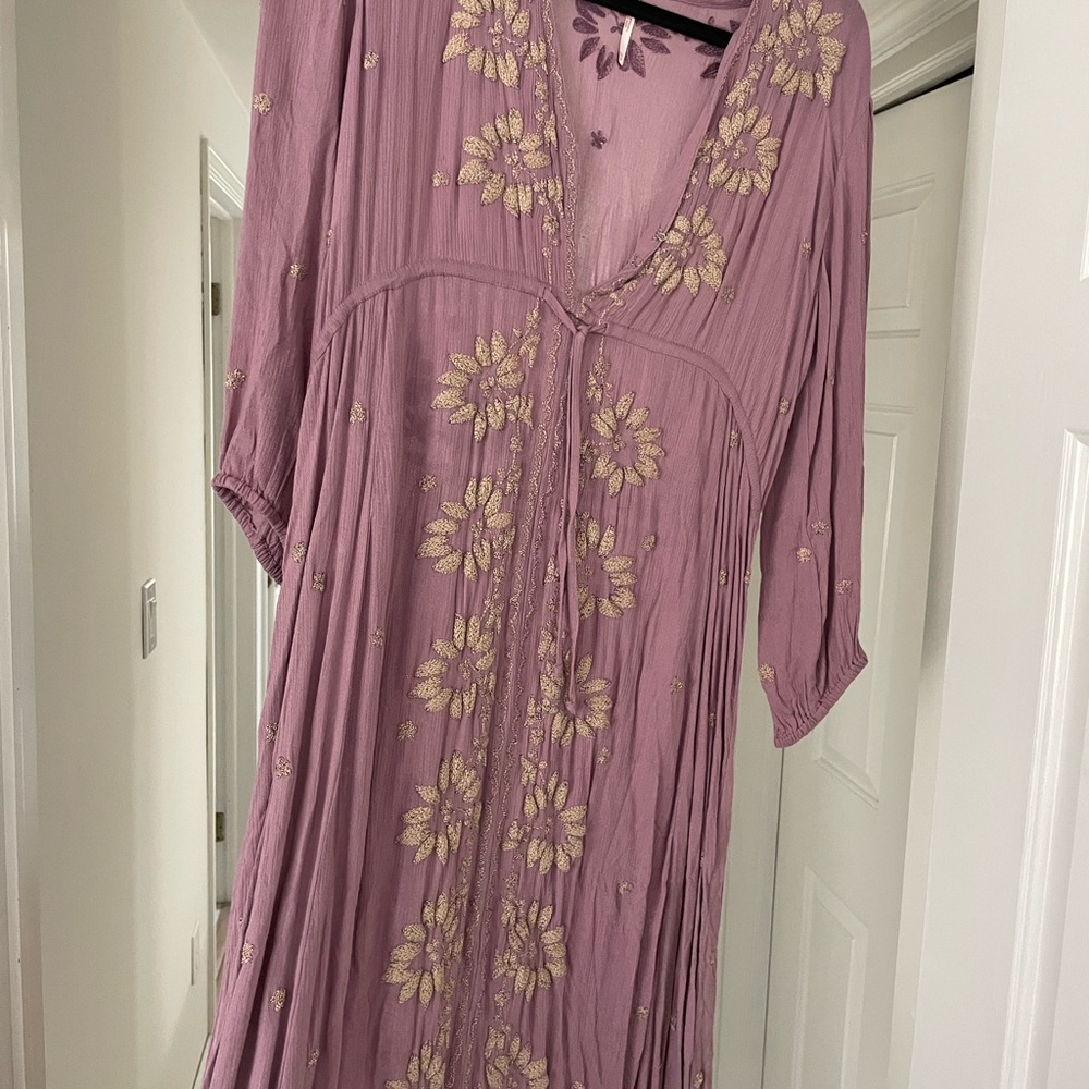 Lavender Dress with Floral Embroidery
